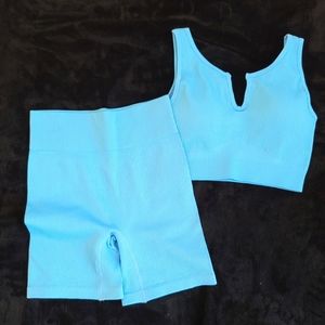 New (no tags) Baby Blue Ribbed Fashion Athleisure Workout Gear (S-M)
